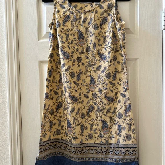 chinese dress ladies Woman Light Blue Linen Dress Jensen with Paisley Placed Print main image 0